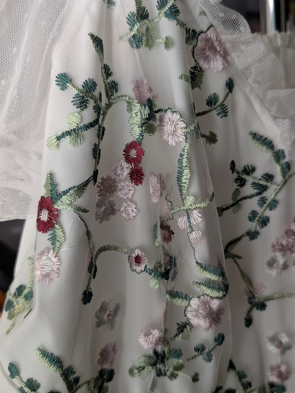 Ivory Floral-Embroidered Puff-Sleeve Maxi Dress - Picture 2 of 11